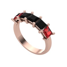 Siyah zirkon ve garnet 14 ayar rose altın yüzük