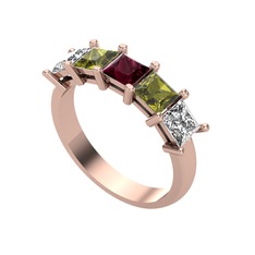 Edda 5 Taşlı Yüzük - Kök yakut, peridot ve swarovski 8 ayar rose altın yüzük #1yxlu63