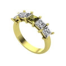 Peridot, beyaz zirkon ve swarovski 14 ayar altın yüzük
