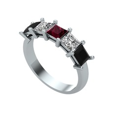 Kök yakut, swarovski ve siyah zirkon 14 ayar beyaz altın yüzük