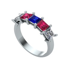 Edda 5 Taşlı Yüzük - Lab safir, rodolit garnet ve pırlanta 18 ayar beyaz altın yüzük (0.78 karat) #2exsn0