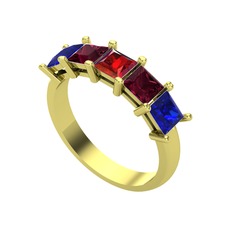 Edda 5 Taşlı Yüzük - Garnet, kök yakut ve lab safir 925 ayar altın kaplama gümüş yüzük #2nwaub