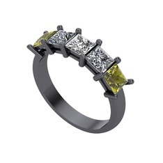 Edda 5 Taşlı Yüzük - Swarovski, pırlanta ve peridot 925 ayar siyah rodyum kaplama gümüş yüzük (0.78 karat) #35r5n0