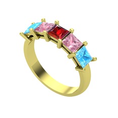 Edda 5 Taşlı Yüzük - Garnet, pembe kuvars ve akuamarin 18 ayar altın yüzük #39l9fd