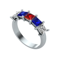 Garnet, lab safir ve swarovski 14 ayar beyaz altın yüzük