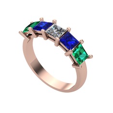 Edda 5 Taşlı Yüzük - Pırlanta, lab safir ve yeşil kuvars 14 ayar rose altın yüzük (0.39 karat) #3oe34h