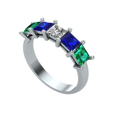 Edda 5 Taşlı Yüzük - Swarovski, lab safir ve yeşil kuvars 925 ayar gümüş yüzük #3s3fy4