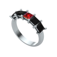 Garnet ve siyah zirkon 14 ayar beyaz altın yüzük