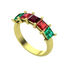 Edda 5 Taşlı Yüzük - Kök yakut, garnet ve yeşil kuvars 18 ayar altın yüzük #3xhqn5