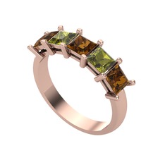 Dumanlı kuvars ve peridot 18 ayar rose altın yüzük