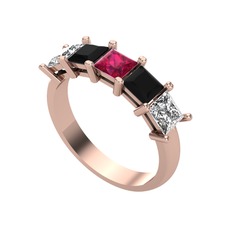 Rodolit garnet, siyah zirkon ve swarovski 14 ayar rose altın yüzük
