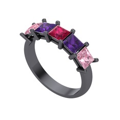 Rodolit garnet, ametist ve pembe kuvars 925 ayar siyah rodyum kaplama gümüş yüzük