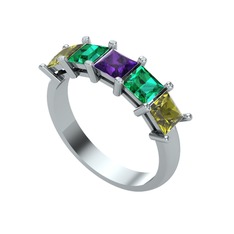 Edda 5 Taşlı Yüzük - Ametist, yeşil kuvars ve peridot 14 ayar beyaz altın yüzük #4ijnck