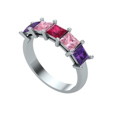 Edda 5 Taşlı Yüzük - Rodolit garnet, pembe kuvars ve ametist 925 ayar gümüş yüzük #4jgc2l