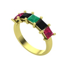 Edda 5 Taşlı Yüzük - Kök zümrüt, siyah zirkon ve rodolit garnet 925 ayar altın kaplama gümüş yüzük #4n91wt