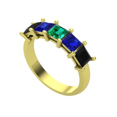 Yeşil kuvars, lab safir ve siyah zirkon 8 ayar altın yüzük