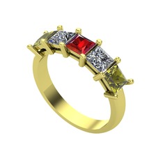 Edda 5 Taşlı Yüzük - Garnet, pırlanta ve peridot 8 ayar altın yüzük (0.78 karat) #4tjdj7