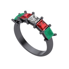 Edda 5 Taşlı Yüzük - Swarovski, garnet ve kök zümrüt 925 ayar siyah rodyum kaplama gümüş yüzük #4vxw2w