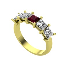 Edda 5 Taşlı Yüzük - Kök yakut, beyaz zirkon ve swarovski 8 ayar altın yüzük #506gg8