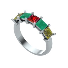 Garnet, kök zümrüt ve peridot 18 ayar beyaz altın yüzük