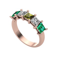 Peridot, beyaz zirkon ve yeşil kuvars 18 ayar rose altın yüzük