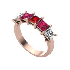 Edda 5 Taşlı Yüzük - Garnet, rodolit garnet ve swarovski 8 ayar rose altın yüzük #55106h