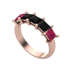 Siyah zirkon ve rodolit garnet 8 ayar rose altın yüzük