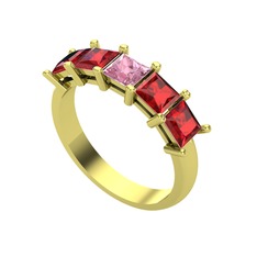 Edda 5 Taşlı Yüzük - Pembe kuvars ve garnet 18 ayar altın yüzük #56imwp