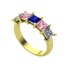 Lab safir, pembe kuvars ve pırlanta 8 ayar altın yüzük (0.78 karat)