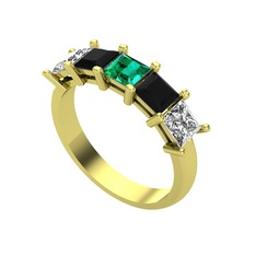 Yeşil kuvars, siyah zirkon ve swarovski 18 ayar altın yüzük