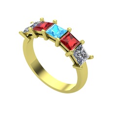 Akuamarin, garnet ve pırlanta 8 ayar altın yüzük (0.78 karat)