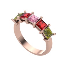 Edda 5 Taşlı Yüzük - Pembe kuvars, garnet ve peridot 18 ayar rose altın yüzük #5woi07