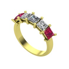 Edda 5 Taşlı Yüzük - Pırlanta, beyaz zirkon ve rodolit garnet 8 ayar altın yüzük (0.39 karat) #60gchq