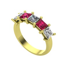 Pırlanta, rodolit garnet ve swarovski 18 ayar altın yüzük (0.39 karat)