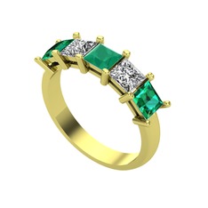 Edda 5 Taşlı Yüzük - Kök zümrüt, swarovski ve yeşil kuvars 18 ayar altın yüzük #67fto6