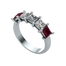 Edda 5 Taşlı Yüzük - Pırlanta, swarovski ve kök yakut 14 ayar beyaz altın yüzük (0.39 karat) #6e5w0v