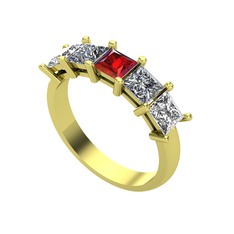 Garnet, pırlanta ve beyaz zirkon 8 ayar altın yüzük (0.78 karat)