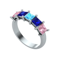 Edda 5 Taşlı Yüzük - Akuamarin, lab safir ve pembe kuvars 925 ayar gümüş yüzük #6wcj6y