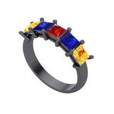 Edda 5 Taşlı Yüzük - Garnet, lab safir ve sitrin 925 ayar siyah rodyum kaplama gümüş yüzük #6xjejc