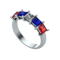 Edda 5 Taşlı Yüzük - Pırlanta, lab safir ve garnet 14 ayar beyaz altın yüzük (0.39 karat) #7188sx