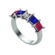 Edda 5 Taşlı Yüzük - Swarovski, lab safir ve rodolit garnet 925 ayar gümüş yüzük #7879qd