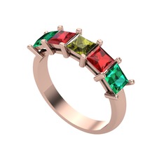 Edda 5 Taşlı Yüzük - Peridot, garnet ve yeşil kuvars 14 ayar rose altın yüzük #78tf9q