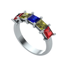 Lab safir, peridot ve garnet 14 ayar beyaz altın yüzük