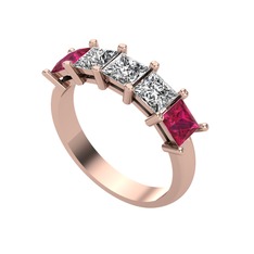Edda 5 Taşlı Yüzük - Swarovski, beyaz zirkon ve rodolit garnet 14 ayar rose altın yüzük #7zbmt4