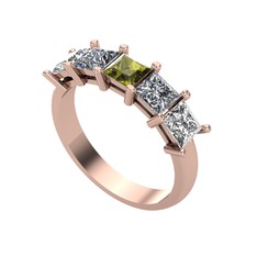 Edda 5 Taşlı Yüzük - Peridot, pırlanta ve beyaz zirkon 925 ayar rose altın kaplama gümüş yüzük (0.78 karat) #82wdxn