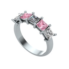 Edda 5 Taşlı Yüzük - Pırlanta, pembe kuvars ve swarovski 18 ayar beyaz altın yüzük (0.39 karat) #887nsz
