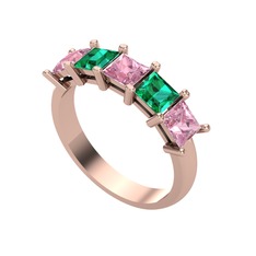 Pembe kuvars ve yeşil kuvars 14 ayar rose altın yüzük