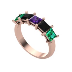 Edda 5 Taşlı Yüzük - Ametist, siyah zirkon ve yeşil kuvars 18 ayar rose altın yüzük #8x77ko