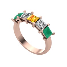 Edda 5 Taşlı Yüzük - Sitrin, swarovski ve kök zümrüt 8 ayar rose altın yüzük #8xsrep