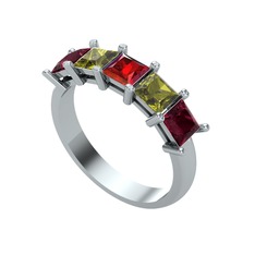 Garnet, peridot ve kök yakut 14 ayar beyaz altın yüzük